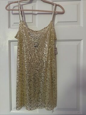 Gold Sequin Spaghetti Strap Tank Top